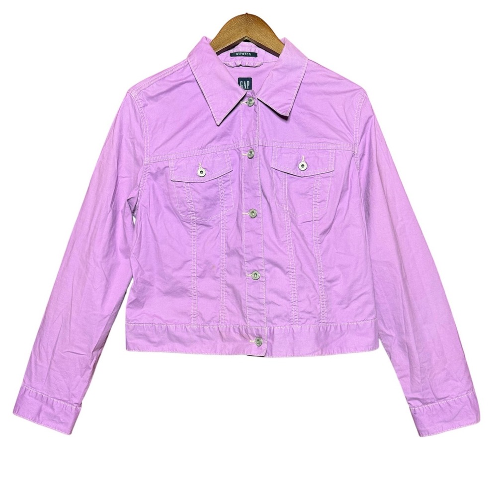 Vintage GAP Women XL 2001 Y2K Orchid Purple Stretch Denim Style Trucker Jacket